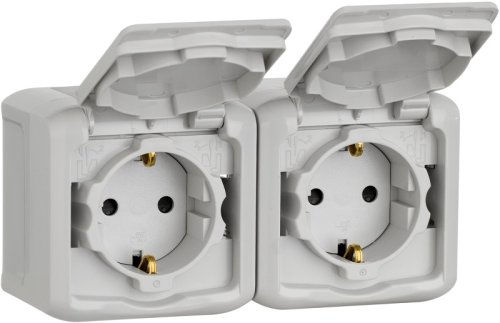 Розетка с заземлением накладная Legrand Quteo 2-м. крышка шторки IP44 серый картинка